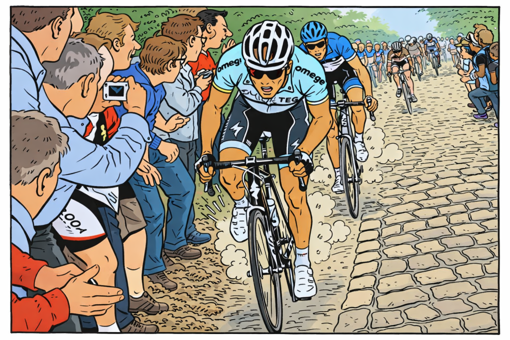 Tom Boonen à l'attaque dans le Taaienberg : un cliché des classiques flandriennes !